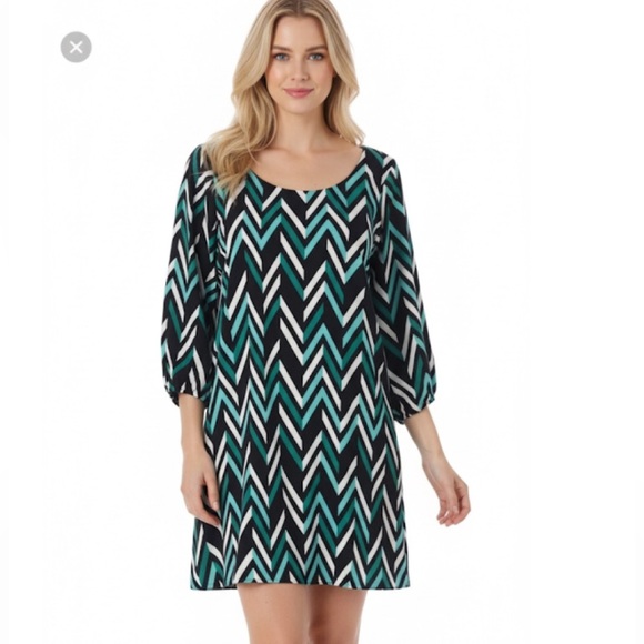 MOA MOA medium green chevron print shift dress - Picture 1 of 4